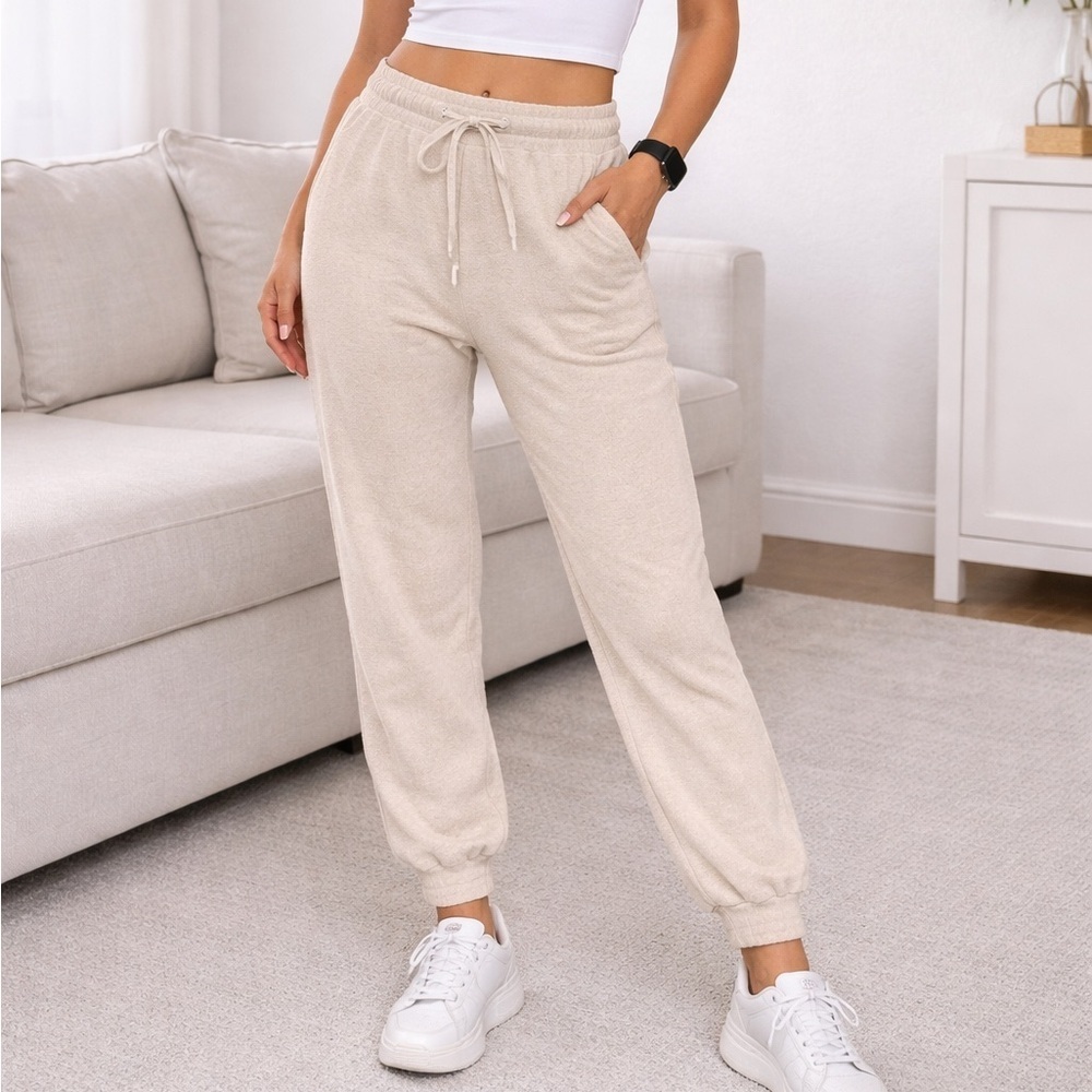 Madewell Cozy Fleece Jogger Sweatpants Beige Oatmeal Lounge Pants size L
